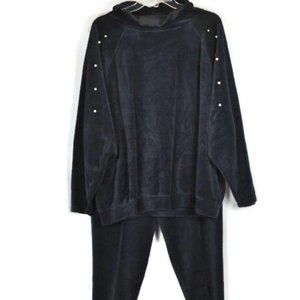 The La Costa Spa Black Women's 2 Piece Pants Top Set Outift Size Large 037